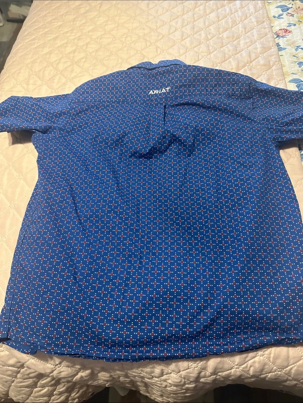 Ariat Blue Short-Sleeve Button-Down Shirt with Micro Dot Print - Picture 5 of 6